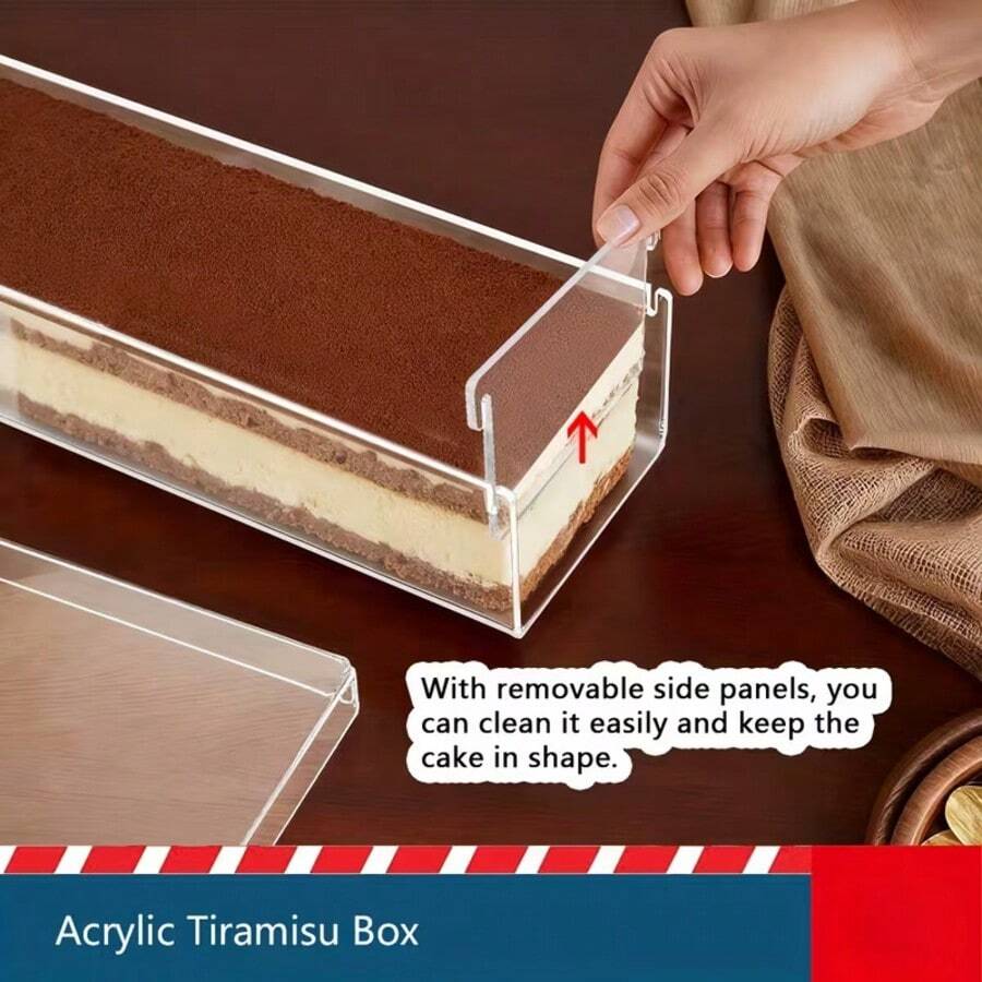 1pc Transparent Acrylic Tiramisu Mold With Lid, Detachable Rectangular Cheesecake Mold, Mousse Square Cake Display Box, Cake Tray - White - View 1