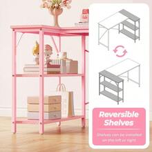 Computer Desk, Office Desk, Huuger L Shaped Desk, 47 Inches Computer Desk With Reversible Storage Shelves, Gaming Desk, Corner Desk Home Office Desks, Writing Study Desk With Metal Frame, Pink - 粉紅色 + 47 英寸 - 查看 4