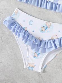 Bộ bikini tankini thời trang in hình hoạt hình, viền bèo nhún, dành cho bé gái. - Nhiều màu - Xem 4