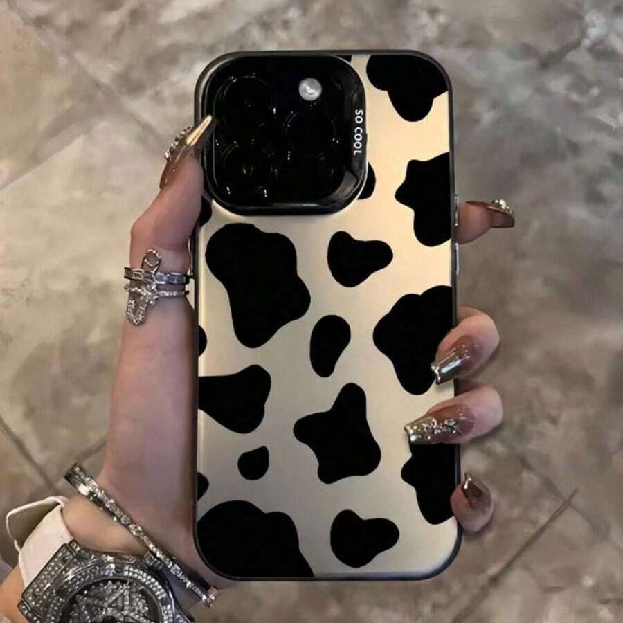 Cow Pattern 1pc Black Energetic Cow Print IMD Matte Finish Phone Case, Suitable For IPhone 16 Pro Max, 15, 14 Plus, 13, 12, 11 And Series - Multicolor - View 1