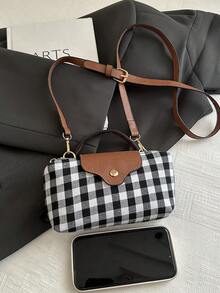 1 chiếc túi vuông mini thời trang, túi đeo vai/đeo chéo đa năng dành cho nữ, ví nhỏ màu trơn phù hợp đựng điện thoại, tiền xu, son môi, dùng hàng ngày. - Đen và trắng - Xem 9