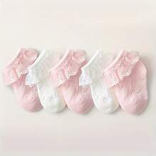 5/1 Pair Baby/Toddler Girls' Lace Trim Socks, Sweet Princess Style, Dance Socks, Breathable Mesh, Contrast Lace Design, White, Pink, Fashionable & Elegant, Classic Versatile, Suitable For Spring/Summer/Autumn, 0-5 Years Old, Lovely Gift - Multicolor - View 4