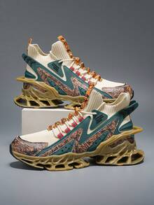 Men's Thick Sole Buckle High-Top Vibrant Casual Sports Sneakers, Fashion Shoes - Khaki - View 5