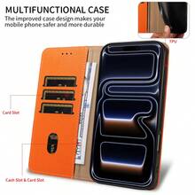 High-Quality Luxury Wallet With Card Slots, Kickstand, Magnetic Flip Cover Leather Phone Case Compatible With IPhone, Business Anti-Drop Protective Cover - Orange - View 8