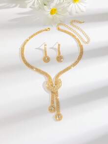 3pcs New European And American Feng Shui Diamond Love Jewelry Three Pieces Set Bridal Jewelry Set Tassel Heart Pendant Earrings For Women Jewelry Women Earrings - Multicolor - View 6