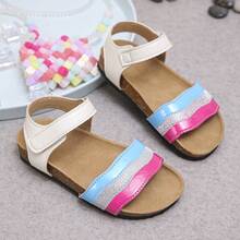 儿童可调节魔术贴亮片平底凉鞋，粉色和蓝色，轻便透气夏季休闲鞋 - 彩色 - 查看 9