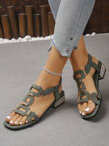 1 par de sandalias de tacón alto para mujer, con decoración de rhinestones, cómodas y de moda, adecuadas para uso casual, fiestas de noche, citas, un artículo esencial para las damas - Verde - Ver 5