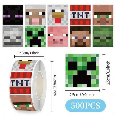  1 Bộ/500 miếng dán hình khối Minecraft, vật liệu trang trí sổ tay trừu tượng ngộ nghĩnh, nhãn dán trang trí DIY, nhãn dán niêm phong.