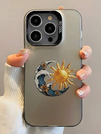 全新创意时尚IMD激光手机壳系列，日月波纹花卉图案，经典混合材质，防震防滑，兼容 17/17Air/17Pro/17ProMax、16/16Plus/16ProMax、15、14、13、12、11系列，也适用于Galaxy S22、S23、S24、S25 Plus Ultra系列，是复活节礼物、圣诞节/万圣节装饰/生日礼物的理想之选，送给情侣、女朋友、男朋友、朋友或自己都非常合适。