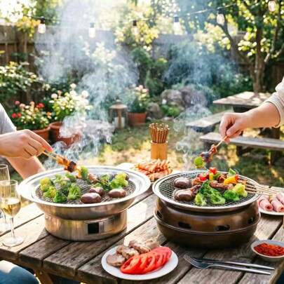 Bộ 1 vỉ nướng lửa trại, vỉ nướng than di động, vỉ nướng than tròn bằng thép không gỉ, thích hợp cho vườn nhà, sân, hiên nhà, vỉ nướng BBQ nhỏ gọn ngoài trời, mang theo khi đi bộ đường dài, dã ngoại, câu cá.