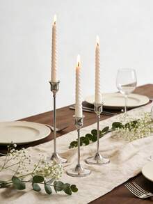 12/6/30pcs Elegant Gold Candle Holders, Pointed Candles, Bronze Candle Holders Suitable For Birthday, Wedding, Fireplace Party, Restaurant Home Decor, Candleless - Silver - View 6