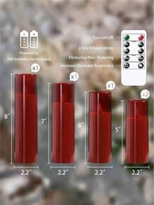 5pcs Flameless Candle Lights With Timer/Remote Control, Battery Powered, Wish Candle Lights, Flameless Odorless Smokeless LED Candles, 5pcs Realistic Wick Pillar Candles, Warm Flame, Suitable For Home, Bedroom, Wedding, Proposal, Christmas, Halloween, Mother's Day, Valentine's Day, Company Gathering Party - Red - View 9