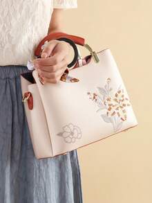 Elegant Embroidered Women's Handbag - With Detachable Shoulder Strap, Zipper Closure, Golden Hardware, Everyday Elegance | Handbag | Detachable Strap - Black - View 3