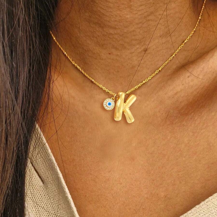 1 chiếc mặt dây chuyền hình mắt tròn lớn kiểu cổ điển thời trang, dây chuyền hạt bằng thép không gỉ mạ vàng dành cho nữ - Vàng - Xem 1