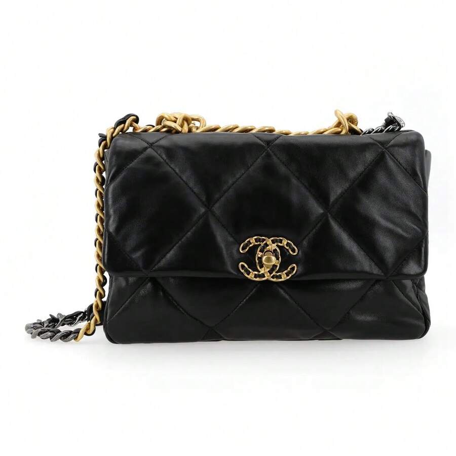 CHANEL 19 Bag, Quilted Chain Handle Flap Bag, Medium Size, Women's Black, Handbag, Crossbody/Shoulder Bag. - AS1161-B02875-94305 - Xem 1