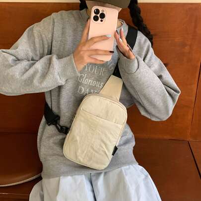 Fashionable Solid Color Chest Bag, Unisex Nylon Sling Shoulder Bag, Lightweight Outdoor Phone Pouch, Small Backpack For Sports & Commute