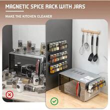 Spice Rack, Kitchen Essentials, Magnetic Spice Rack, 4 Pack, 24 Square Glass Jars With Lids, Quick-Find Pre-Printed Labels, Funnel, Space Saver, Refrigerator And Microwave Oven Organizer - 預設 - 查看 5