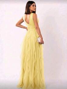 Long Dress For Graduation, Party, Wedding, Guest, Bridesmaid, With Sparkle - Yellow - View 2