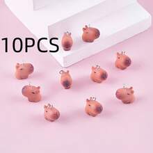 10/20个可爱卡通动物3D水豚树脂吊坠，可用于耳环和项链装饰 - 彩色 - 查看 6