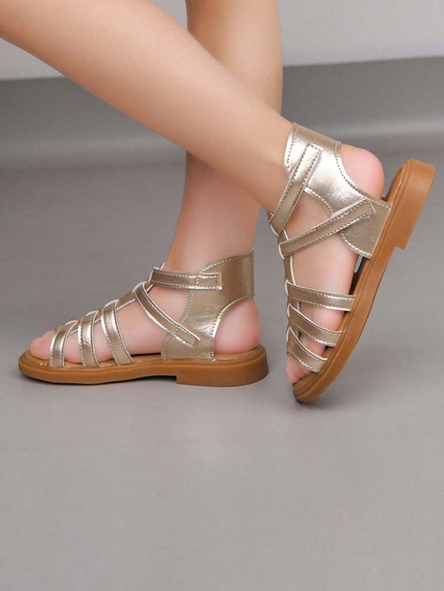 1 đôi sandal cao cổ đế bằng kiểu dáng tối giản mới dành cho bé gái, đế mềm chống trơn trượt, giày đi biển đa năng phù hợp cho mùa hè. - Vàng - Xem 1