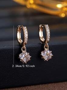 1 par de pendientes de diseño de nicho, pendientes de aro de circonita cúbica de lujo + colgante de cubo 3D, adecuados para uso diario, regalo y viaje - pendientes - Ver 3