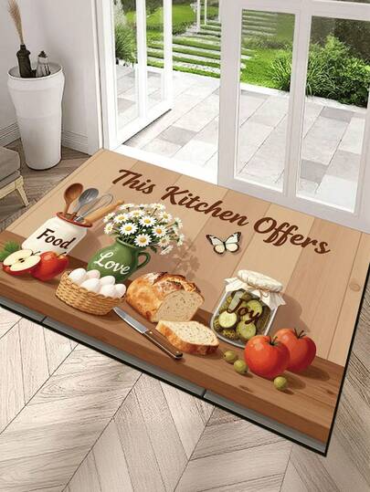 1pc Warm Kitchen Scene Illustration Doormat, Indoor Entrance Small Rug, Suitable For Bathroom, Laundry Room, Entrance Shoe Scraper Mat/Doormat, Bathroom Mat, Small Rug, Warm Pastoral Kitchen Scene Illustration Doormat
