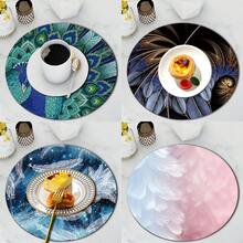 Double Sided Anti Slip Pu Insulation Pad Table Mat Heat Resistant Placemat Drink Cup Coasters Kitchen Dish Drying Mat Washable Desk Mats For Holiday Dining And Kitchen Table Feather Pattern - White - View 1