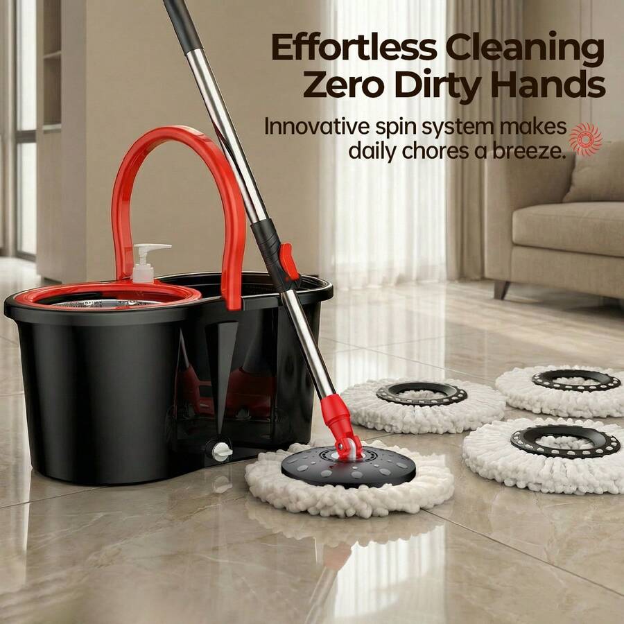 Three Best-Selling Rotating Mop Bucket Sets, Suitable For Both Wet And Dry Use. Each Set Includes A 360° Rotating Mop Bucket System, Three Microfiber Mop Heads, And A 61-Inch Adjustable Stainless Steel Handle For Effective Floor Cleaning. - TB02 - View 1