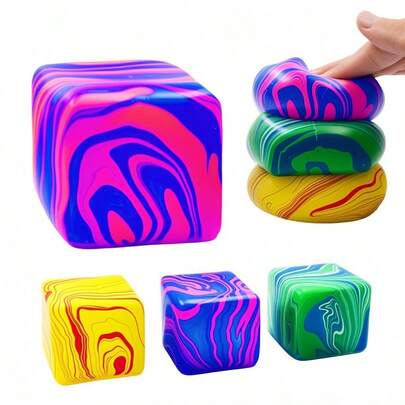 1pc Swirl Stress Cube Squishy Ball, Solid Fidget Squeeze Square, High Density Malt Sugar Filled, Slow Rising Sensory Balls For Anxiety Stress,Fidgets For Classroom Prize