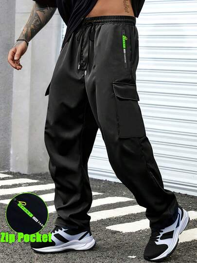 Men's Lightweight Sweatpants, Elastic Waistband With Pockets, Comfortable And Fitted, Suitable For Fitness, Outdoor, Travel, And Casual Wear Black