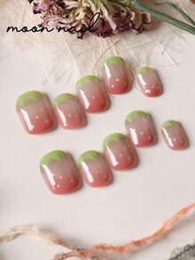 10片猫眼粉色草莓美甲贴片套装，包含1张粘性贴纸和1个迷你指甲锉。 - 彩色 - 查看 3