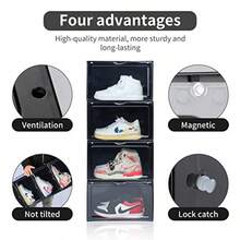 Caja De Almacenamiento De Zapatos XL Lateral Abatible Paquete De 8 Contenedores Exhibición De Zapatillas De Plástico Transparente Apilable - PAQUETE DE 8 NEGROS - Ver 5