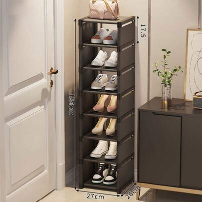 8/6-Tier Vertical Shoe Rack, Dustproof Multi-Layer Shoe Shelf Cabinet, Made Of Non-Woven Fabric And Plastic, Suitable For Small Homes, Dorms, And Entryways, Easy Assembly, Space-Saving, Compact Design, Holds Multiple Pairs Of Shoes, Narrow Shoe Rack