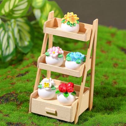 6pcs Dollhouse Accessories, Miniature Plant Models, Succulent Models, Miniature Models, Micro Landscape Decor, Mini Artificial Flowers, Mini Succulent Potted Plants, Micro Scene Decorative Items, Micro Scene Garden Potted Plants, Micro Scene Photography Props, Mini Flower Racks