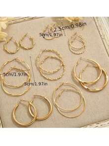 8 Pairs Metal Twist Hoop Earrings Set, Geometric Sparkling Jewelry Earrings For Women, Suitable For Daily, Party, Beach, Minimalist Style (Includes Size Chart, Please Purchase Carefully) - Gold - View 2