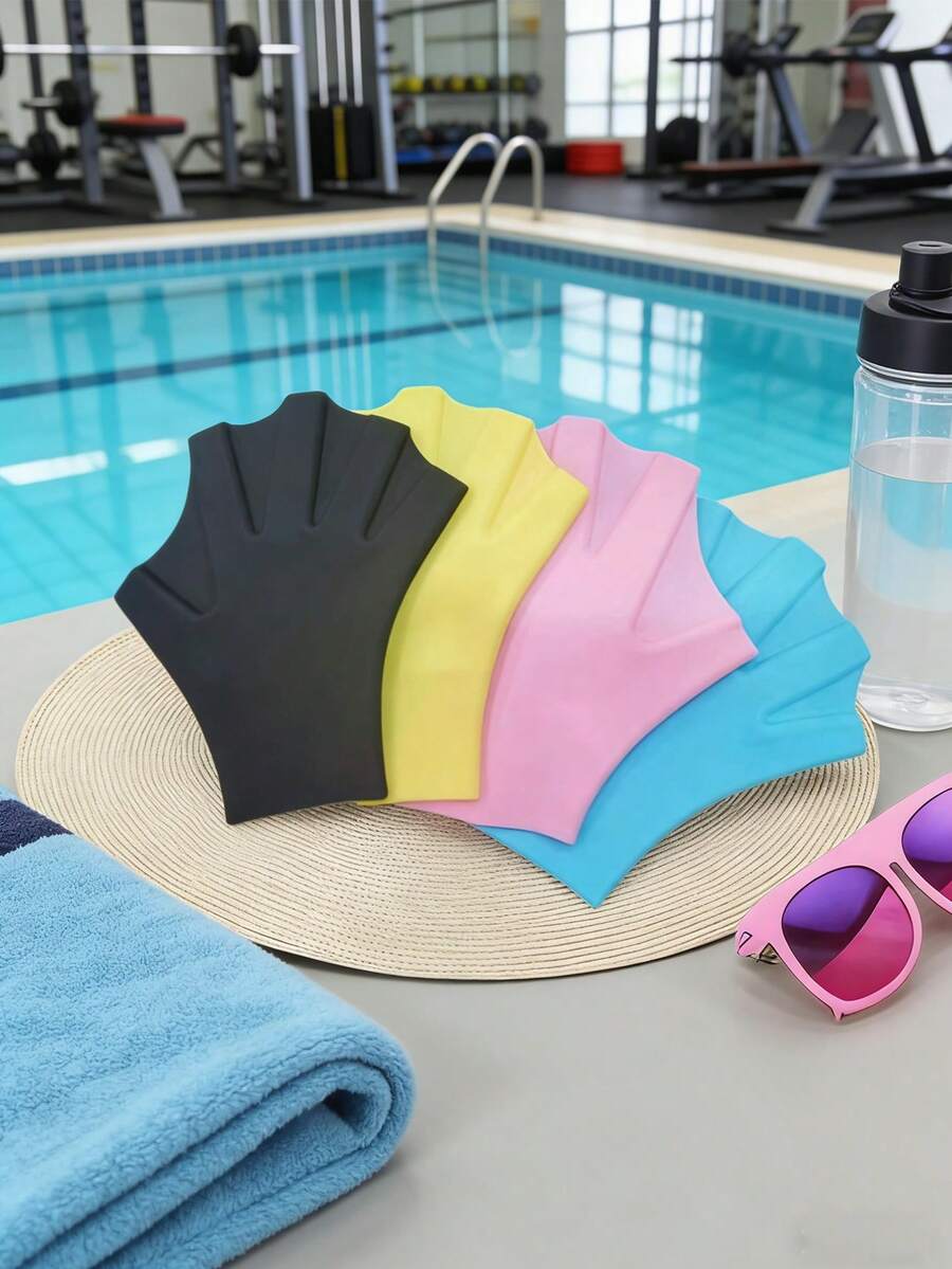 1 Pair Adjustable Silicone Swim Fins, Adult Swimming Practice Gloves, Silicone Swim Gloves, Mesh Fitness Waterproof Training Gloves, Silicone Swim Diving Gloves, Swimming Training Gloves, Silicone Swim Gloves, Adult Diving Supplies, Diving Assist Gloves, Water Sports Practice Gloves, Mesh Fitness Gloves - Multicolor - View 1