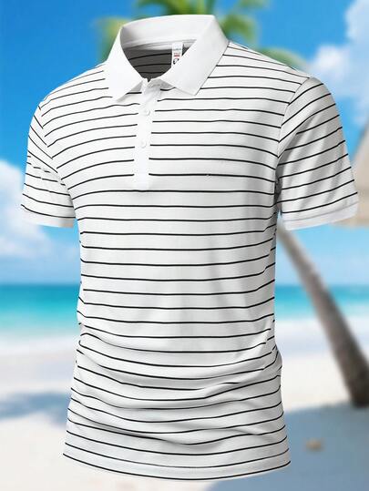 Camisa polo de rayas de verano para hombres, parte superior casual con cuello adecuada para deportes, ropa urbana, uso diario, transporte y ocasiones de negocios