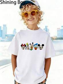 Disney Mickey Mouse Family, Themed Cartoon Print, Casual And Simple Short Sleeved T-Shirt, Suitable For Wearing In Spring And Summer Seasons, Suitable For Both Boys And Girls. Festival Gift - White - View 2