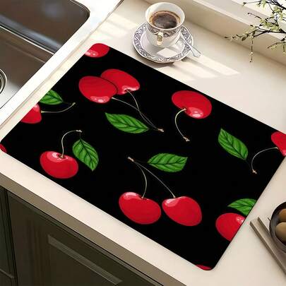 1 szt. Mata antypoślizgowa z czarnego aksamitu z wzorem karneolu, chłonna, odporna na ciepło, do kawiarni