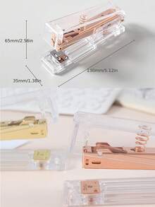1 pieza Grapadora transparente en color oro rosa, suministro de oficina de escritorio práctico, grapadora de metal ahorro de esfuerzo, de vuelta a la escuela, útiles escolares - Multicolor - Ver 2