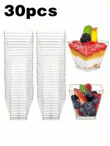 50/30/20个装，60毫升可重复使用透明迷你甜点杯（甜点摄影杯），适用于蛋糕、布丁、果冻和开胃菜，非常适合婚礼、派对、生日聚会、时尚甜点展示、户外用餐，也可用于酸奶、意式奶冻、芝士蛋糕、布丁、果冻和开胃菜，可堆叠设计，易于存放、携带和清洗。 - 查看 13