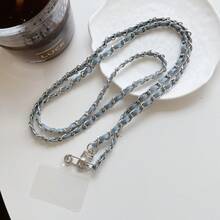 1 Set New Denim Element Leather Bag With Long Chain, Fashion Crossbody Metallic Backpack, Phone Case, Shoulder Strap - Multicolor - View 5