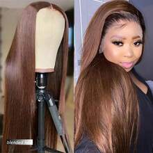 Straight Lace Front Wigs Human Blended Hair 13x4 Lace Frontal Wigs 180 Density Unprocessed Brazilian Straight Virgin Human Blended Hair Wigs Pre Plucked With Baby Hair For Women 8-36 Inch Brown - Brown - View 4