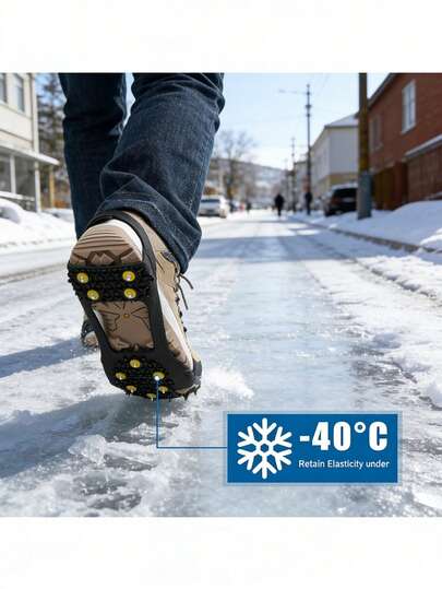 1 Pair Of Outdoor 10-Tooth Anti-Slip Ice Shoes, Suitable For Men, Women And Elderly People. Lightweight Silicone Snow Boots With Durable Steel Spikes, Suitable For Ice Surfaces, Suitable For Women's Fitness Clothes, Leggings.