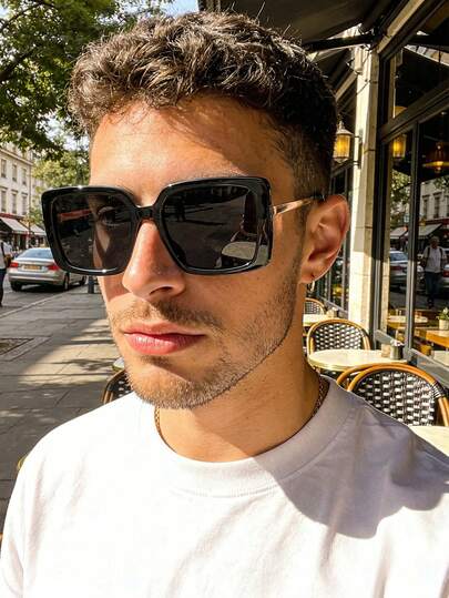 男女通用复古方形大框金属时尚太阳镜，经典设计，适合户外旅行、海滩度假，防紫外线驾驶眼镜