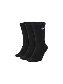 3 双装 Nike 纯色简约直筒运动训练中筒袜，男女通用 - 黑色 - 查看 7