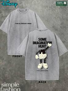 Men's Disney Mickey Mouse T-Shirt "Some Imagination Huh?" Double Sided Graphic Tee Washed Vintage Casual Short Sleeve Tops - Xám - Xem 1