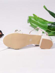 1 Pair Summer Fashion Elegant Minimalist Open Toe Low Heel Ankle Strap Sandals For Teenagers - Beige - View 9