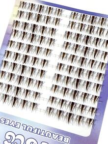 100pcs C-Curl Brown Anime Style Transparent Stem Cluster False Eyelashes, Natural & Lengthening, Manga Design, Individual Lashes For DIY - Black - View 5