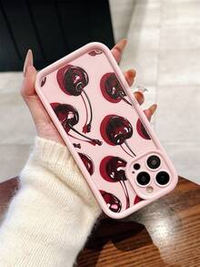 1pc New Creative Pink Full-Screen 3D Cherry Pattern Phone Case, Full Coverage Precision Cutout Camera Soft Protective Cover Suitable For IPhone 17 Air/17 Pro Max/17/16 Plus/15/14/13/12/11/XS Max/XR/7/8 - Light Pink - View 4